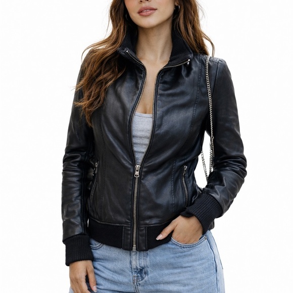 Mackage Jackets & Blazers - Mackage Black leather jacket with hidden hood in collar size small